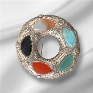 Vintage Celtic Brooch Pin Faux Colourful Gemstones 1980's